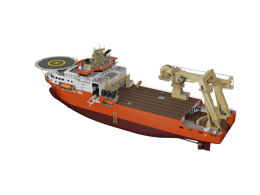 D vessel rendering showing the multi-purpose deepwater installation and construction vessel equipped for offshore installation and subsea operations.