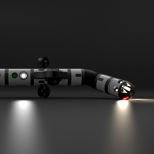 The Eelume robot seen from the side against a dark background.