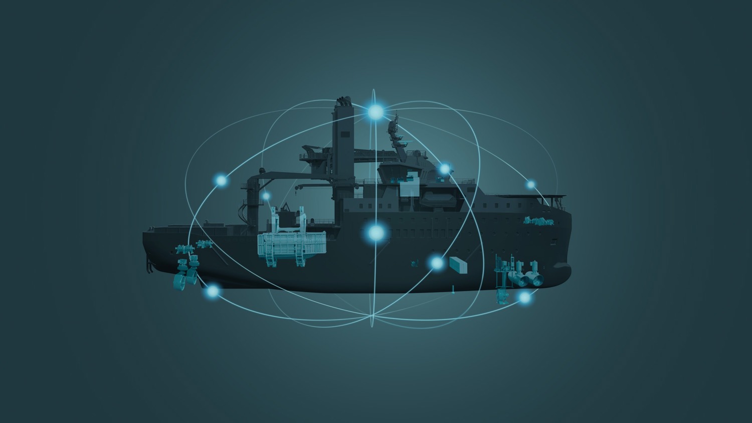 Graphic showing systems and machinery on vessel being integrated