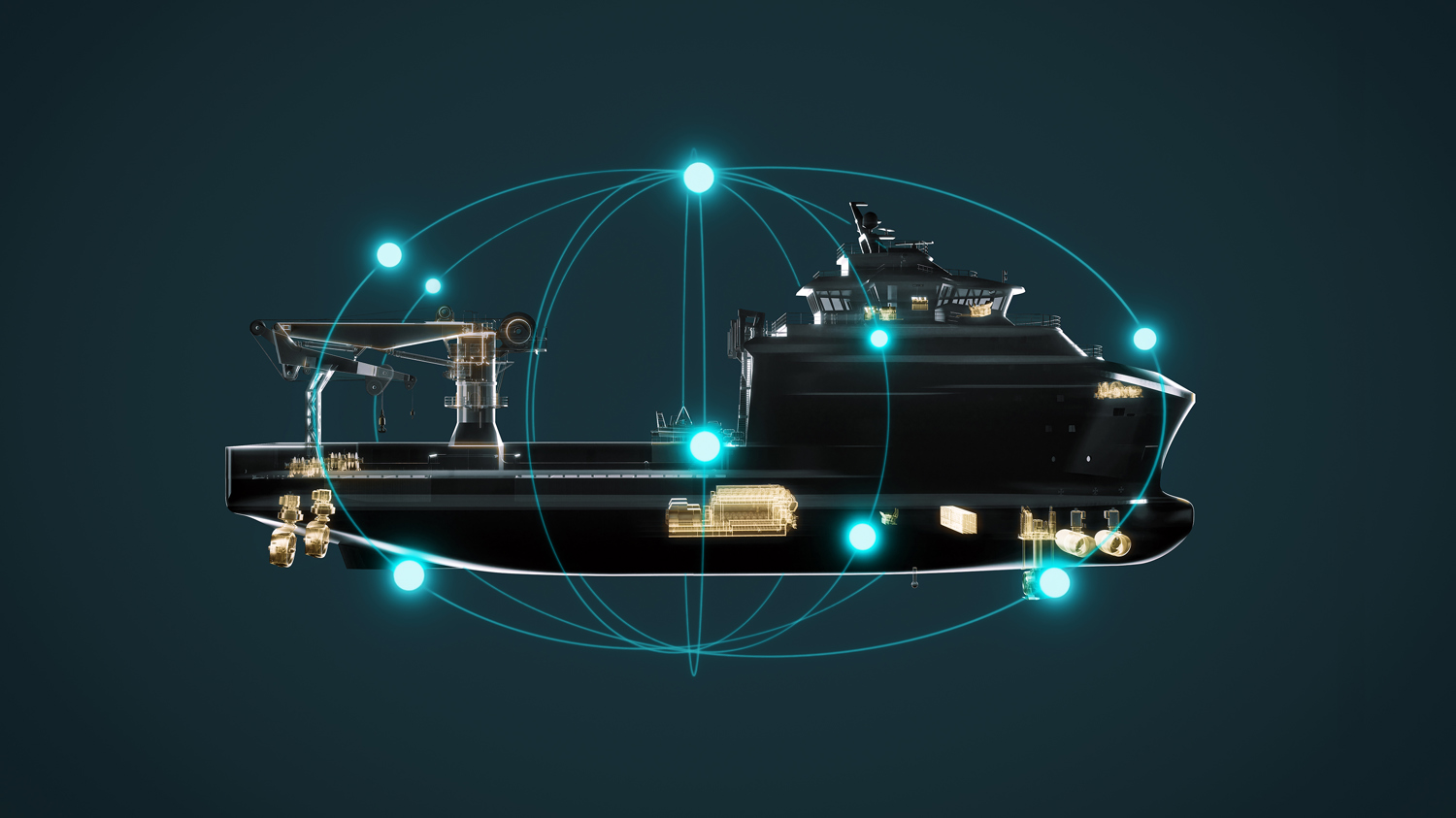 Graphic showing systems and machinery on vessel being integrated