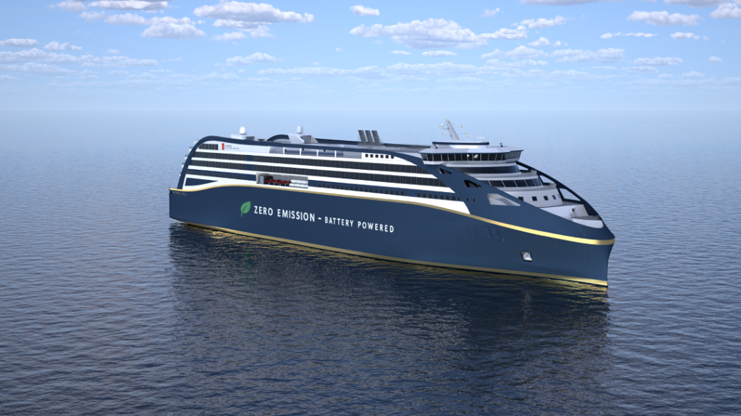 An electric RoPax vessel. 