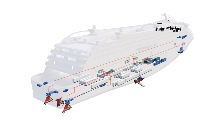 A ghost image of a RoPax vessel with equipment from Kongsberg Maritime. 