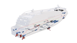 A ghost image of a RoPax vessel with equipment from Kongsberg Maritime. 