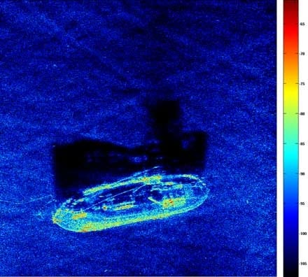 Synthetic Aperture Sonar (SAS) image of vessel