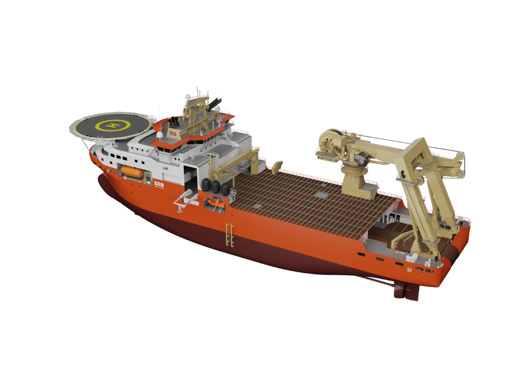 D vessel rendering showing the multi-purpose deepwater installation and construction vessel equipped for offshore installation and subsea operations.