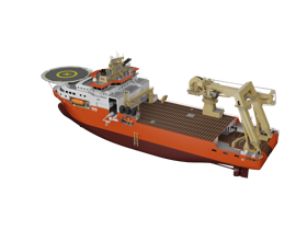 D vessel rendering showing the multi-purpose deepwater installation and construction vessel equipped for offshore installation and subsea operations.