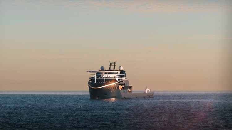 The subsea construction vessel design concept, (UT 7600 FWIV Subsea), is equipped with advanced systems for handling, storing, and deploying mooring elements, making it ideal for high-volume floating wind installations.