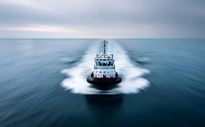 Tug boat at speed