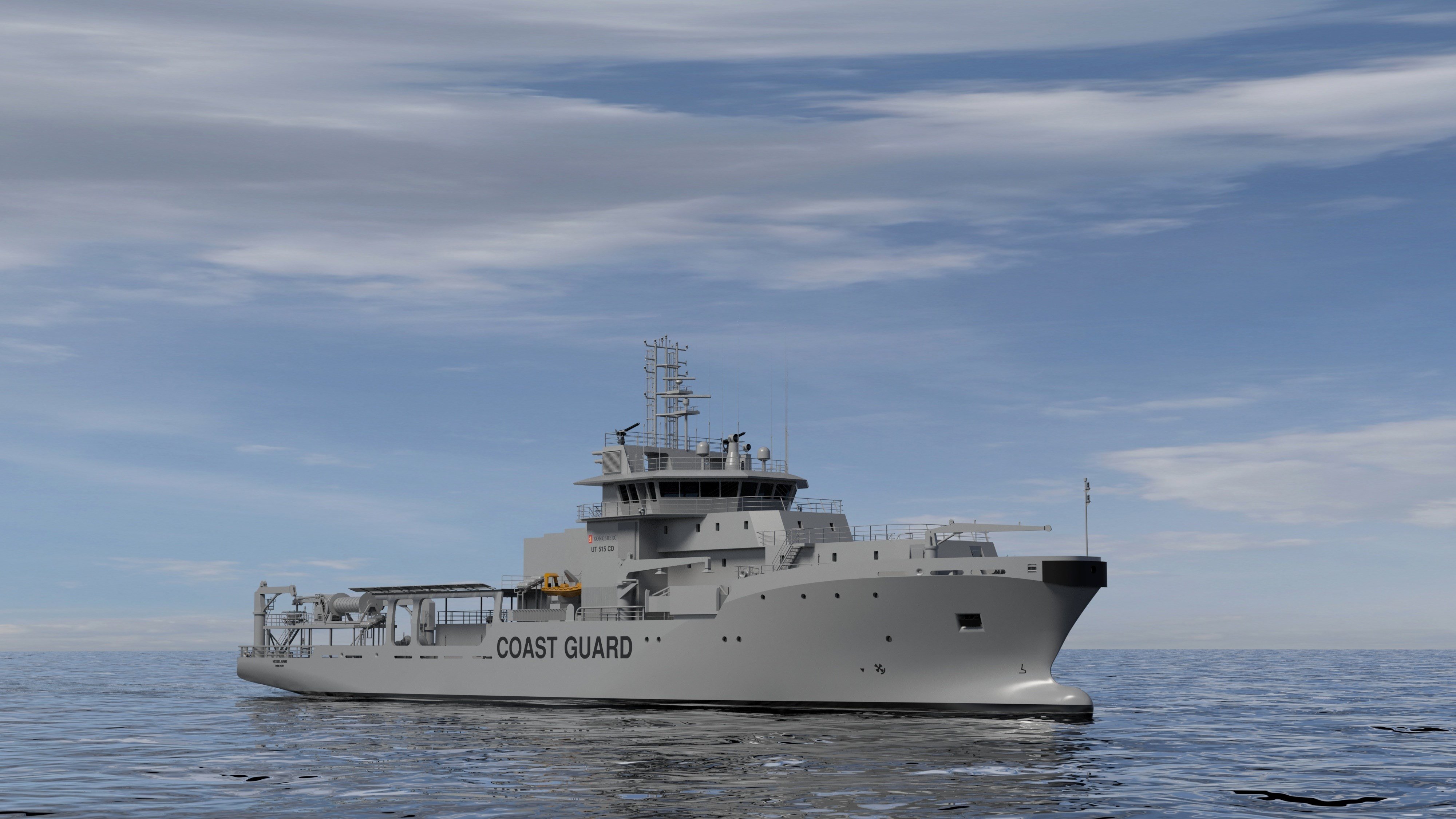A rendering of a coast guard vessel design by Kongsberg Maritime at sea