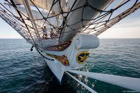 A close-up of the bow of Statsraad Lemkuhl.