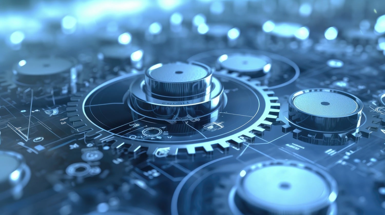 Close-up of mechanical components and gears representing technical management and maintenance