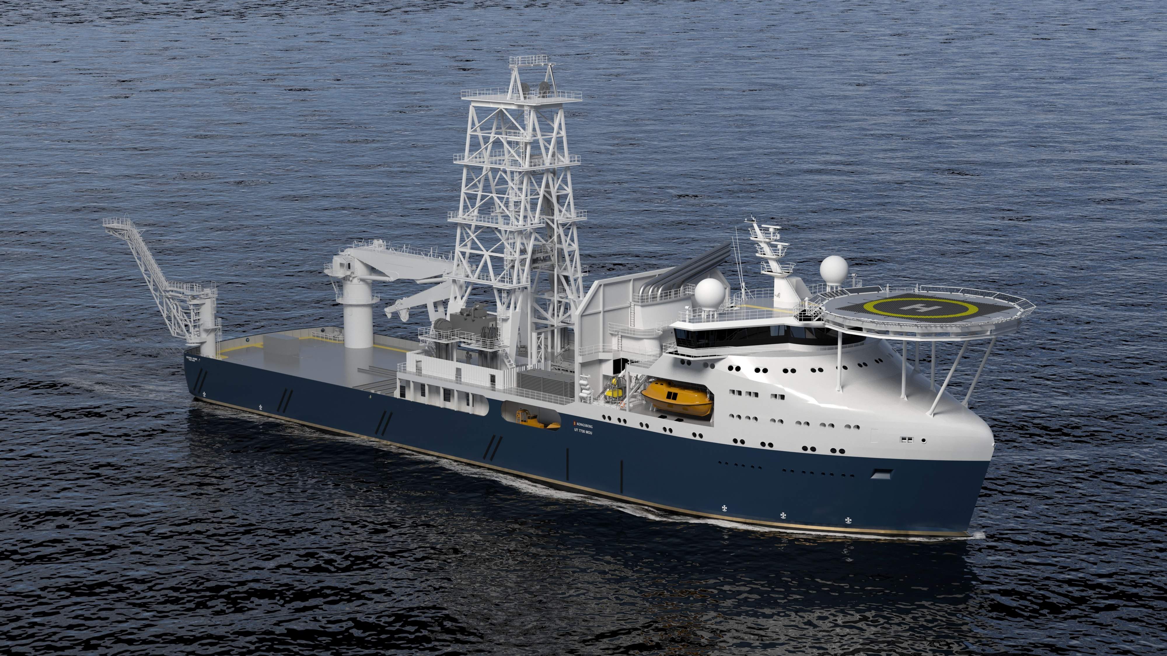 A rendering of a Kongsberg Maritime design for a offshore mobile unit in calm waters