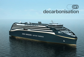 Concept render of a zero-emission cruise ship sailing at sea