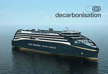 Concept render of a zero-emission cruise ship sailing at sea