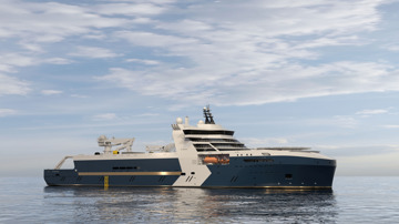 Kongsberg Maritime UT 7334 CLV cable laying vessel design with dark blue hull