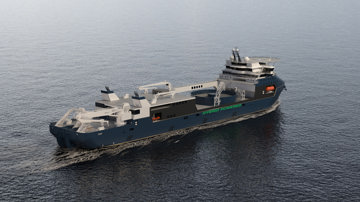 Kongsberg Maritime UT 7335 CL cable laying vessel design with dark blue hull