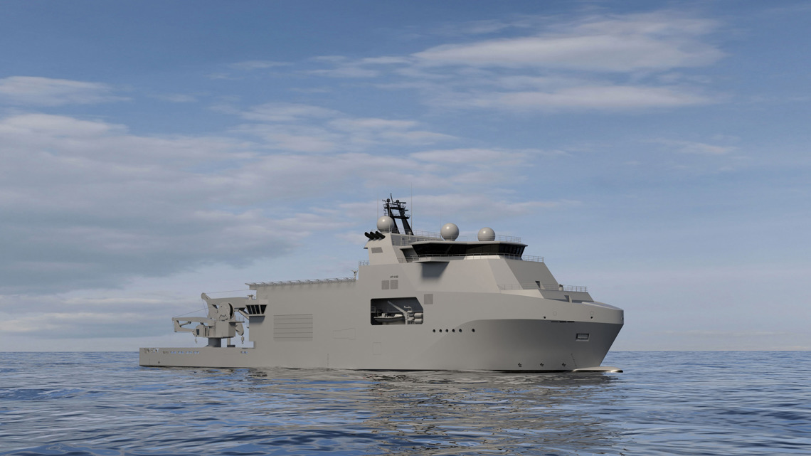 Kongsberg Maritime grey UT 5122 multi-role Coast Guard Ship Design