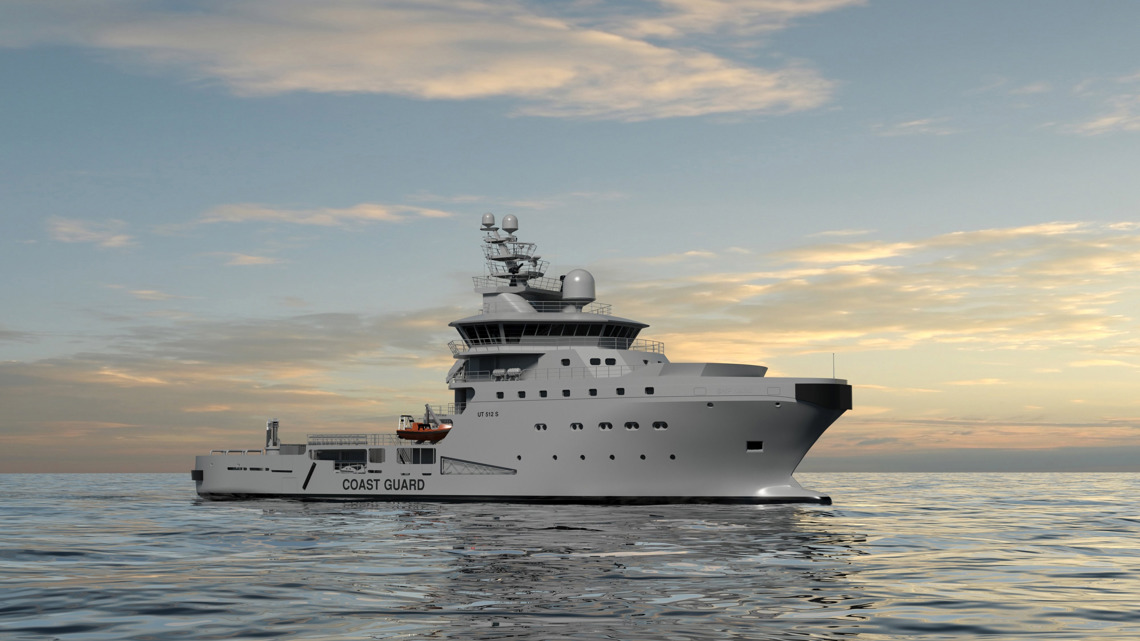 Kongsberg Maritime grey UT 512 S Coast Guard Ship Design
