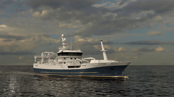 Kongsberg Maritime 331 Pelagic Trawler design with dark blue hull