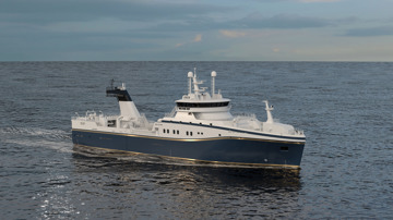 Kongsberg Maritime NVC 374WP Stern Trawler design with dark blue hull