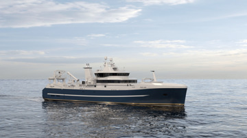 Kongsberg Maritime NVC 356 WP Purse Seiner Pelagic Trawler Design with dark blue hull