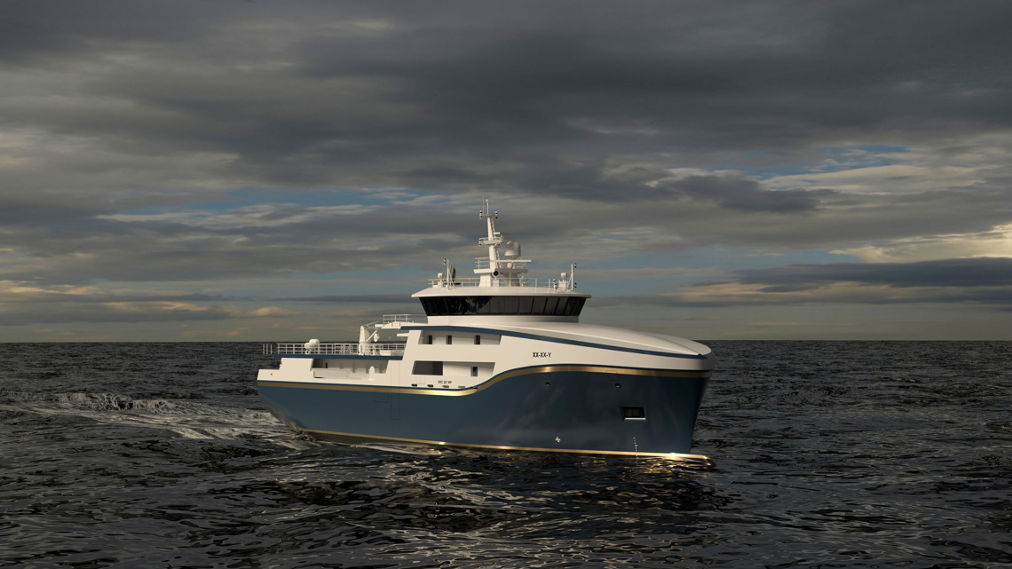 Kongsberg Maritime NVC 307WP 60m Longliner ship design with dark blue hull