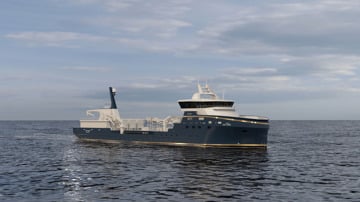Kongsberg Maritime NVC 389 87m Live fish carrier ship design with dark blue hull