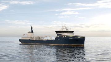 Kongsberg Maritime NVC 390 92m Live fish carrier ship design with dark blue hull