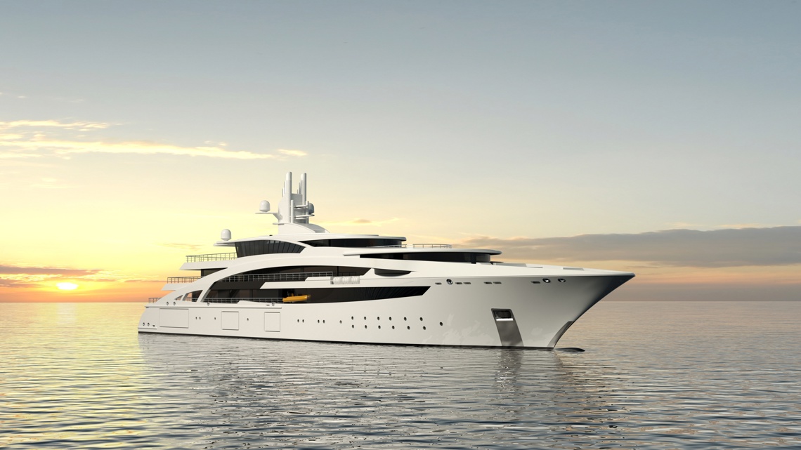 Kongsberg Maritime NVC 2101 SY explorer yacht design in the sunset