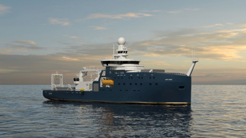 Kongsberg Maritime Ship Design for Oceanographic Research with dark blue hull