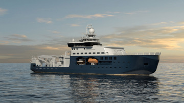 Kongsberg Maritime Ship Design for Polar Oceanography Research with dark blue hull