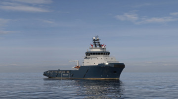 Kongsberg Maritime UT 722 CTD ocean-going tug ship design with dark blue hull